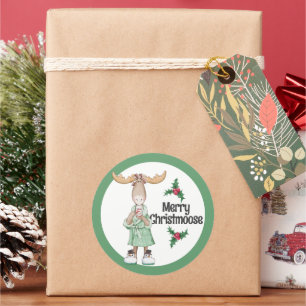 Christmas Moose in Pajamas with Cocoa Classic Round Sticker