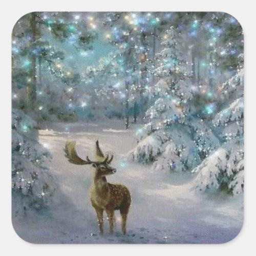 Christmas Moose In Snow Square Sticker