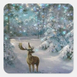 Christmas Moose In Snow Square Sticker