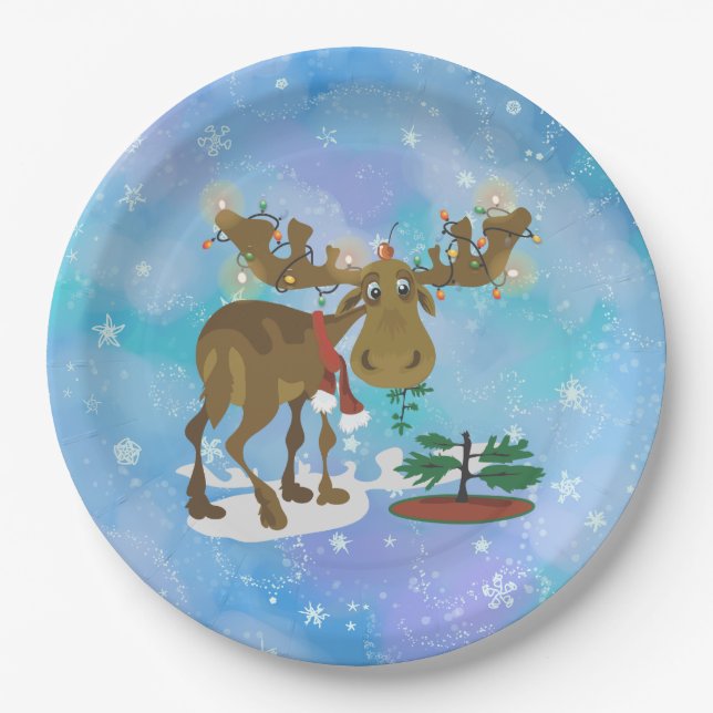 Christmas Moose Paper Plates (Front)