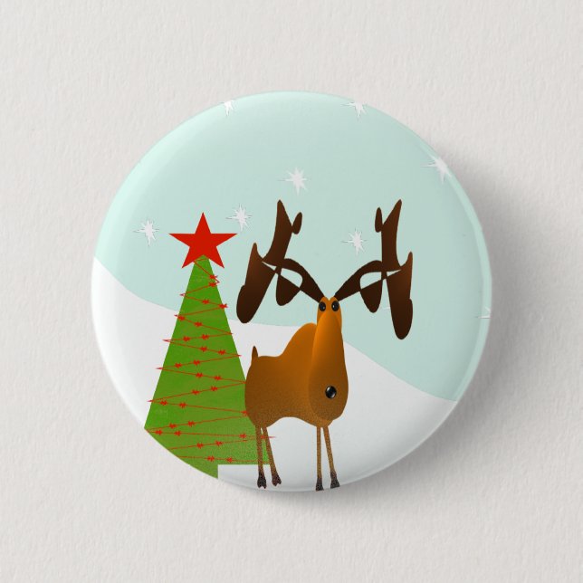 Christmas Moose Pinback Button (Front)