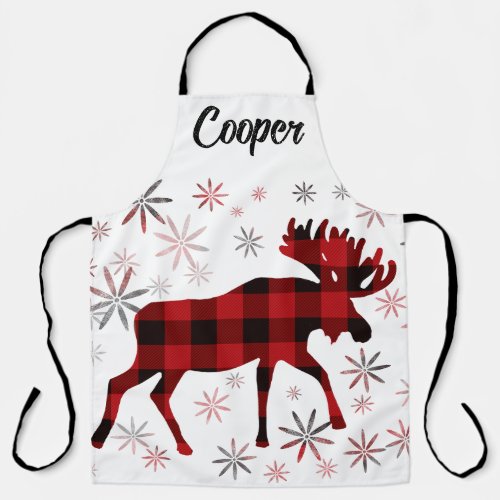 Christmas Moose red plaids snowflakes Apron