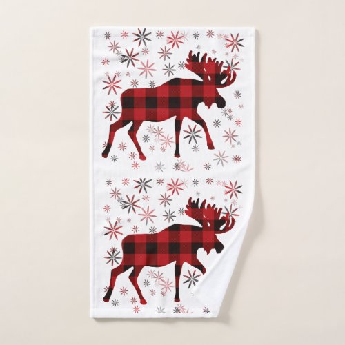 Christmas Moose red plaids snowflakes Bath Towel Set