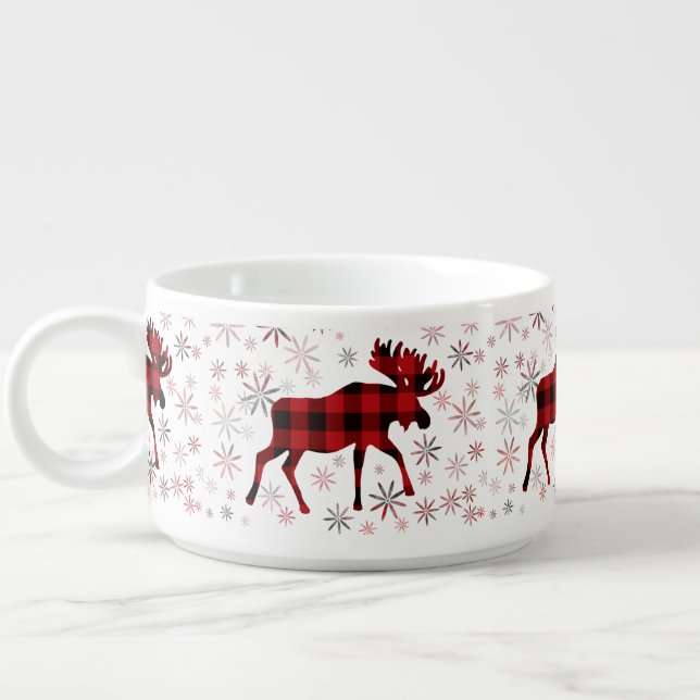Christmas Moose red plaids snowflakes Bowl (Right)