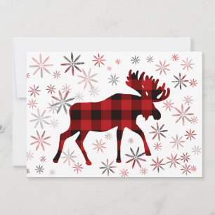 Christmas Moose red plaids snowflakes Holiday Card