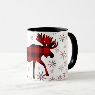 Christmas Moose red plaids snowflakes Mug