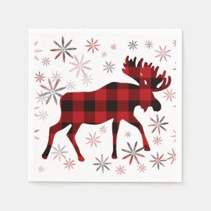 Christmas Moose red plaids snowflakes Napkins