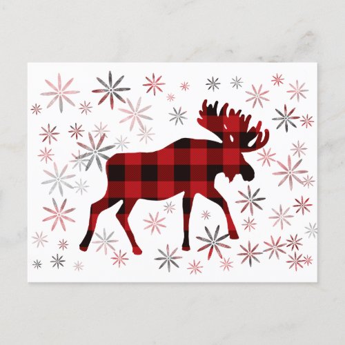 Christmas Moose red plaids snowflakes Postcard