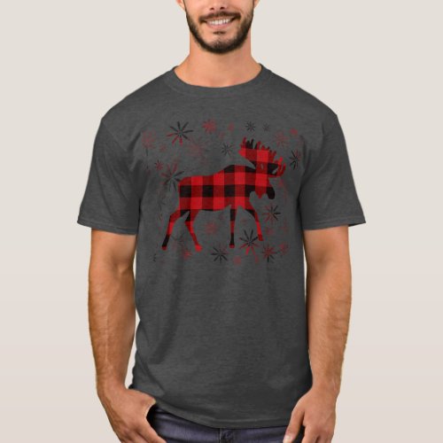 Christmas Moose red plaids snowflakes T_Shirt