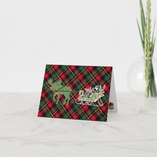 Christmas Moose Sleigh Topiary Holiday Card