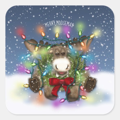 Christmas Moose Square Stickers