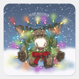 Christmas Moose Square Stickers