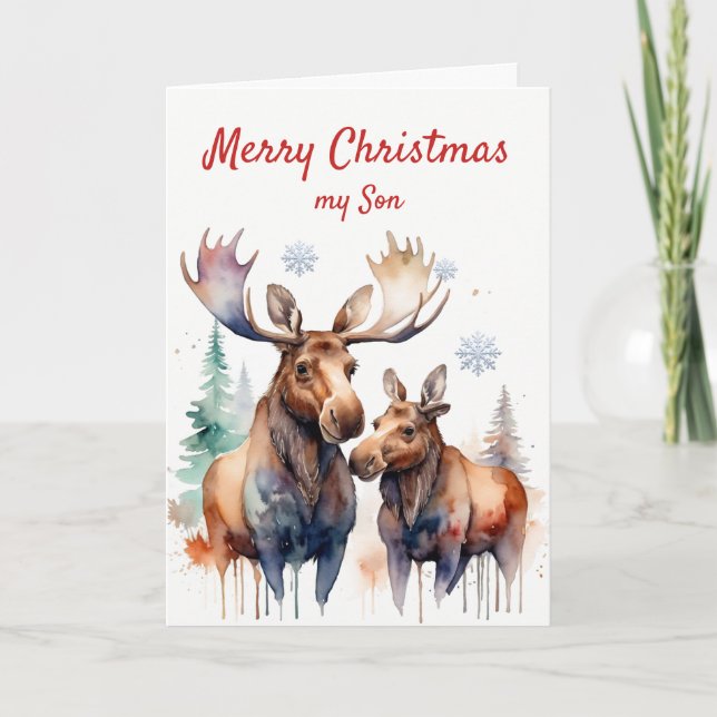 Christmas Moose-t Wonderful Fun Moose Son Holiday Card (Front)