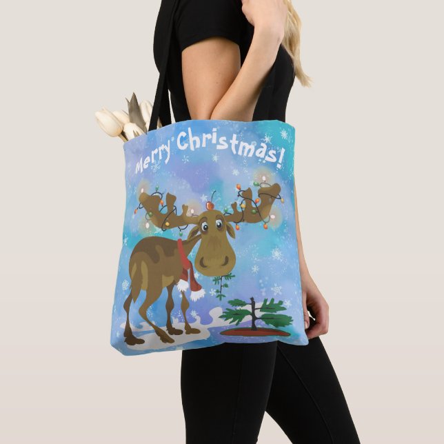 Christmas Moose Tote Bag (Close Up)