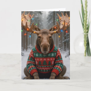 Christmas Moose Wearing an Ugly Sweater Card