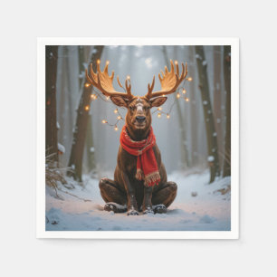 Christmas Moose Wearing Scarf and Lights Napkins