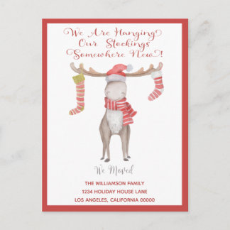 Christmas Moose We've Moved Holiday Moving Announcement Postcard