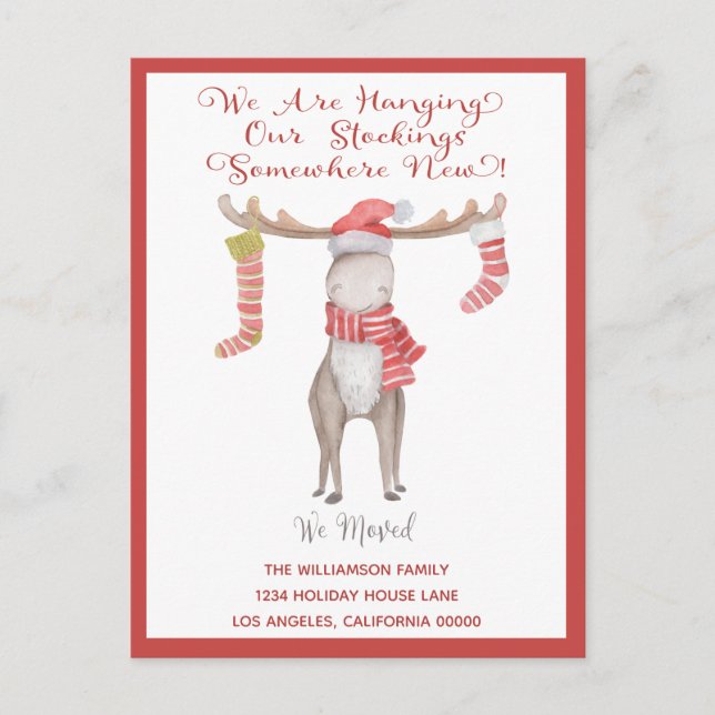  Christmas Moose We've Moved Holiday Moving  Announcement Postcard (Front)