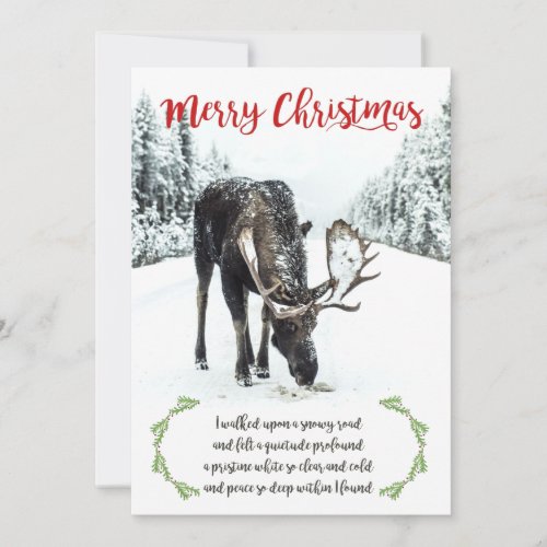 Christmas Moose Winter Snow Peace Poem Holiday Card