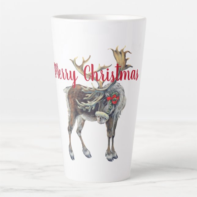 Christmas Moose with Customizable Greeting   Latte Mug (Front)