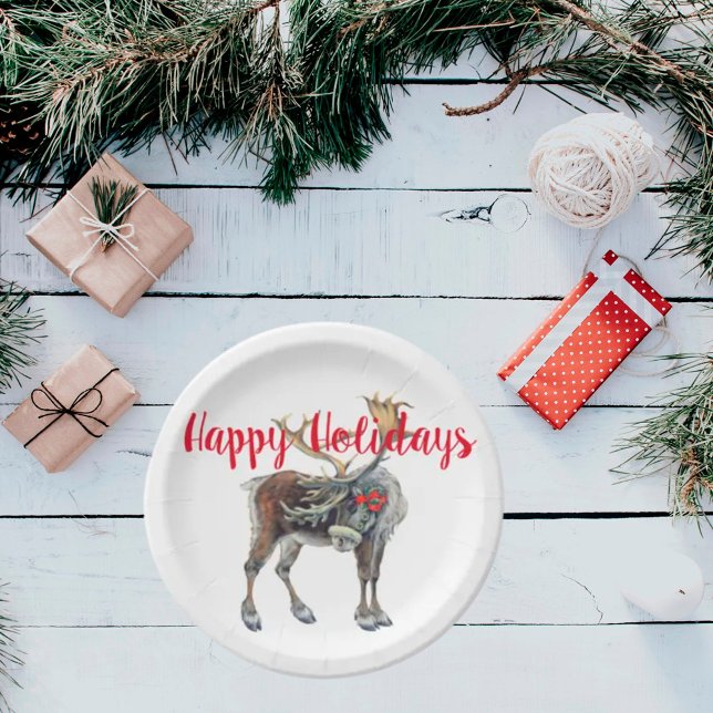 Christmas Moose with Customizable Greeting Paper Plates (Creator Uploaded)
