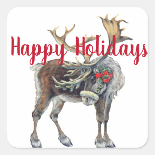 Christmas Moose with Customizable Greeting Square Sticker