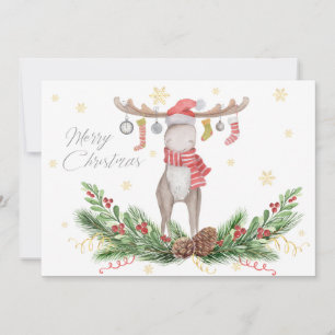 Christmas Moose With Decorated Antlers Holiday Card