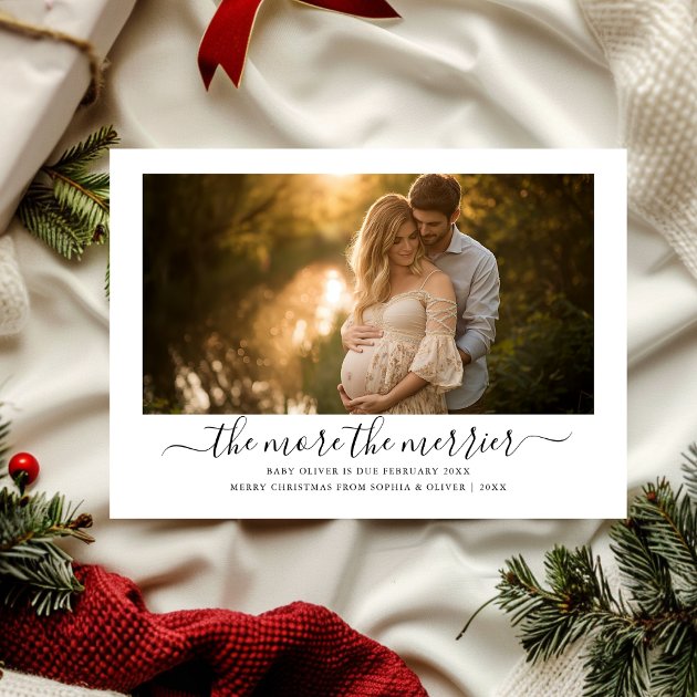 Pregnancy christmas card - Pink Dramatic personalized gifts for you Christmas more the merrier pregnancy announcement