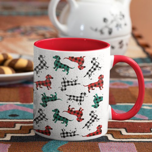 Christmas Morning Buffalo Plaid Dachshunds Coffee  Mug