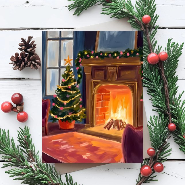 Christmas Morning Fireplace Holiday Postcard (Creator Uploaded)