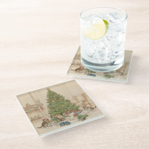Christmas Morning for the Kittens Glass Coaster