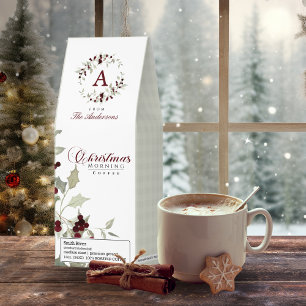 Christmas Morning Holly and Plaid Monogram  Roasted Coffee