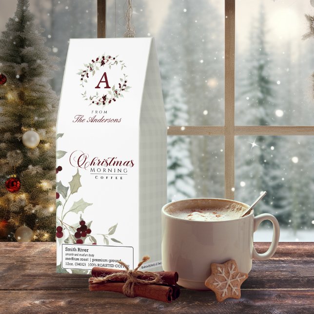 Christmas Morning Holly and Plaid Monogram  Roasted Coffee (Creator Uploaded)