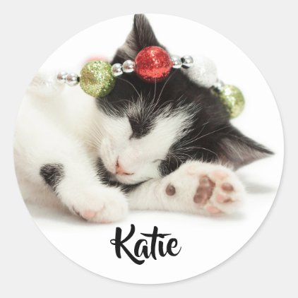 Christmas Morning Kitten customize gift label