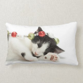 Christmas Morning Kitten Lumbar Pillow