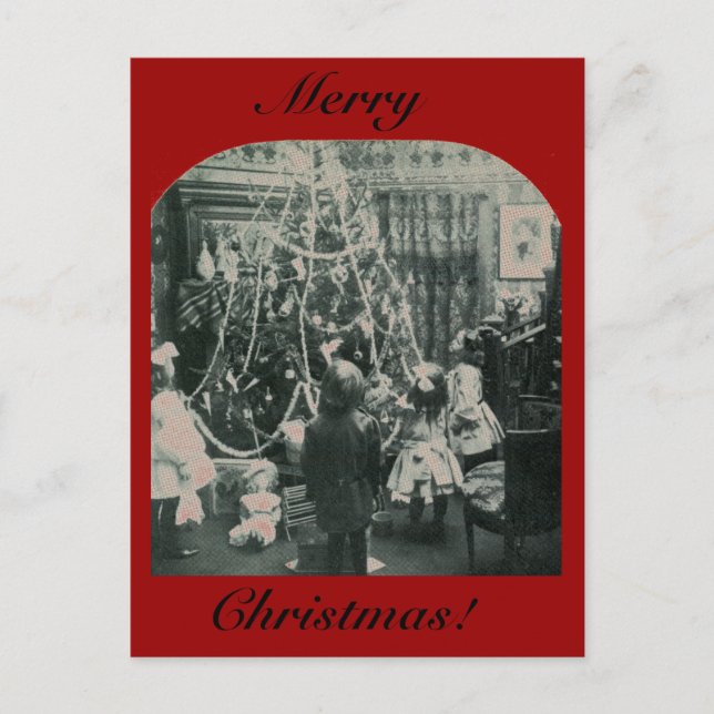 Christmas Morning - Vintage Stereoview Holiday Postcard (Front)
