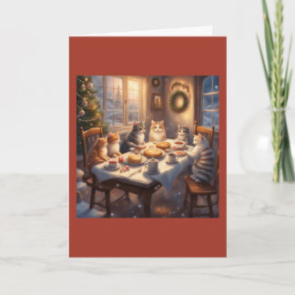 Christmas Morning with Cat family greeting Card