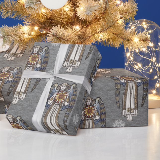  Christmas Morris Angel Snowflakes Steel Gray Wrapping Paper (Holidays)