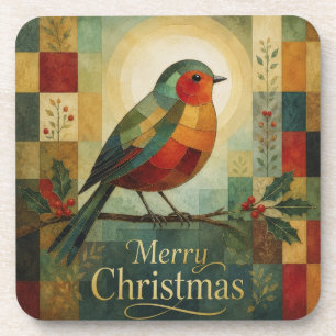 Christmas Mosaic Robin Bird Holly Berry  Beverage Coaster