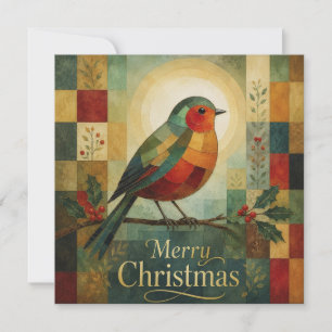 Christmas Mosaic Robin Bird Holly Berry Card