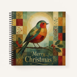 Christmas Mosaic Robin Bird Holly Berry Notebook