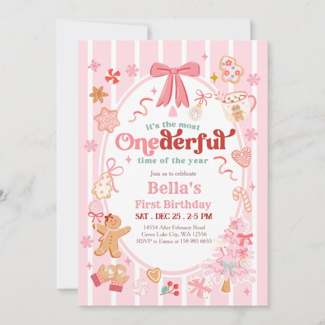 Christmas Most Onederful Time 1st Birthday Invite (Front)