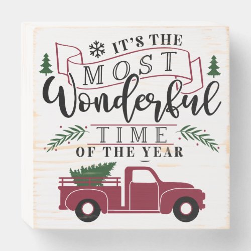 Christmas Most Wonderful Time Farmhouse Style Wooden Box Sign