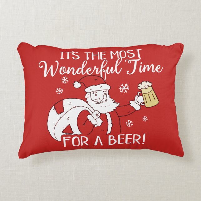 Christmas Most Wonderful Time for a Beer Santa Accent Pillow (Front)
