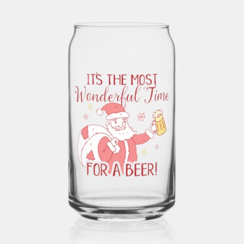 Christmas Most Wonderful Time for a Beer Santa Can Glass