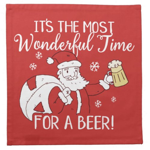 Christmas Most Wonderful Time for a Beer Santa Cloth Napkin