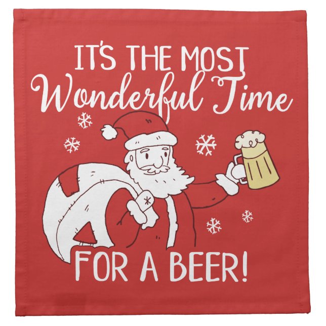 Christmas Most Wonderful Time for a Beer Santa Cloth Napkin (Front)