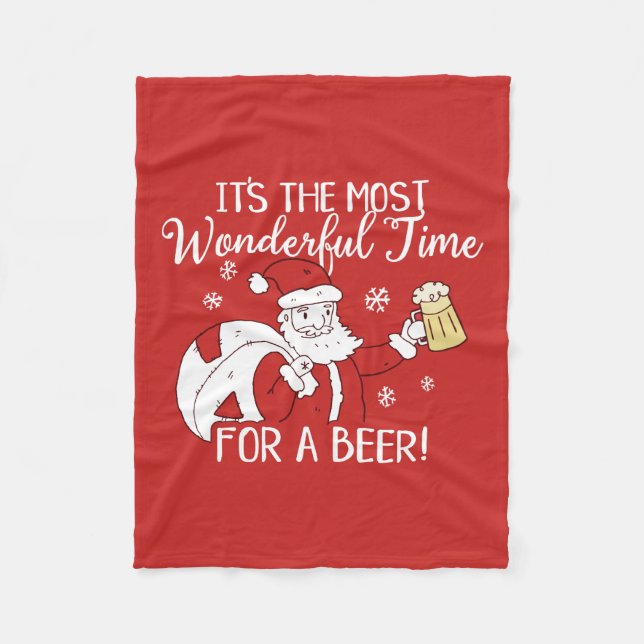 Christmas Most Wonderful Time for a Beer Santa Fleece Blanket (Front)