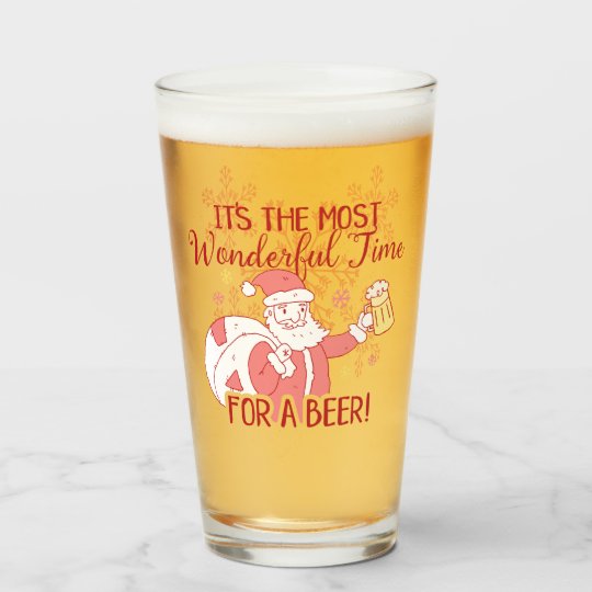 Christmas Most Wonderful Time for a Beer Santa Glass | Zazzle.com