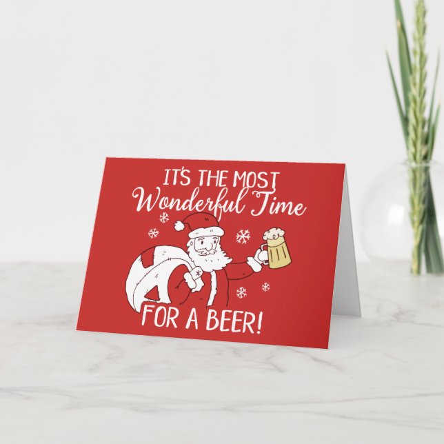 Christmas Most Wonderful Time for a Beer Santa Holiday Card (Front)